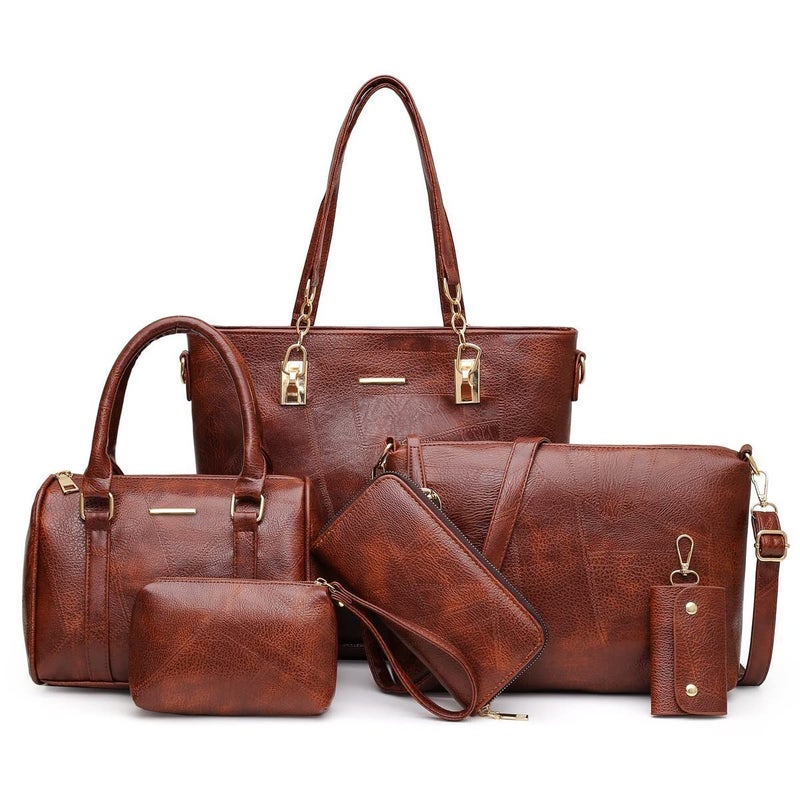 2E-youth Women Designer Purses And Handbags Set Satchel Shoulder Bags Tote Bags 6pcs Wallets (brown) - Image 1
